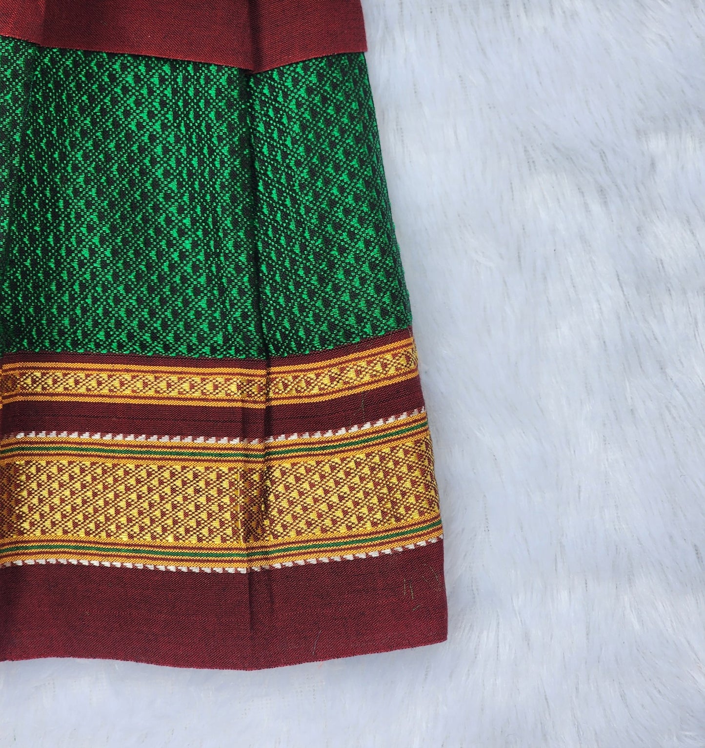 Amba Collection Boutique's Girl's Traditional Ethnic Wear Reshim Cotton Nath Khan Frock Green