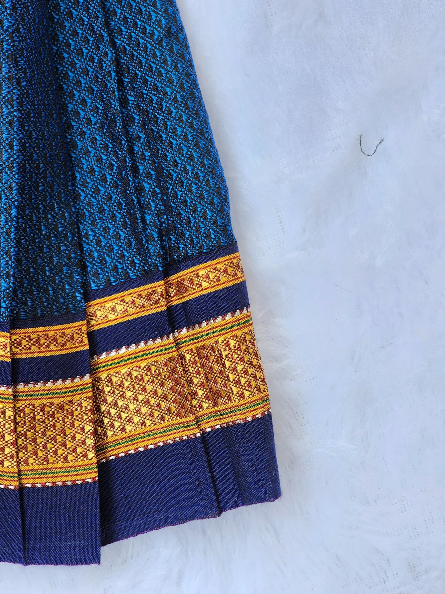 Amba Collection Boutique's Girl's Traditional Ethnic Wear Reshim Cotton Khan Knot Frock Blue With Blue Border