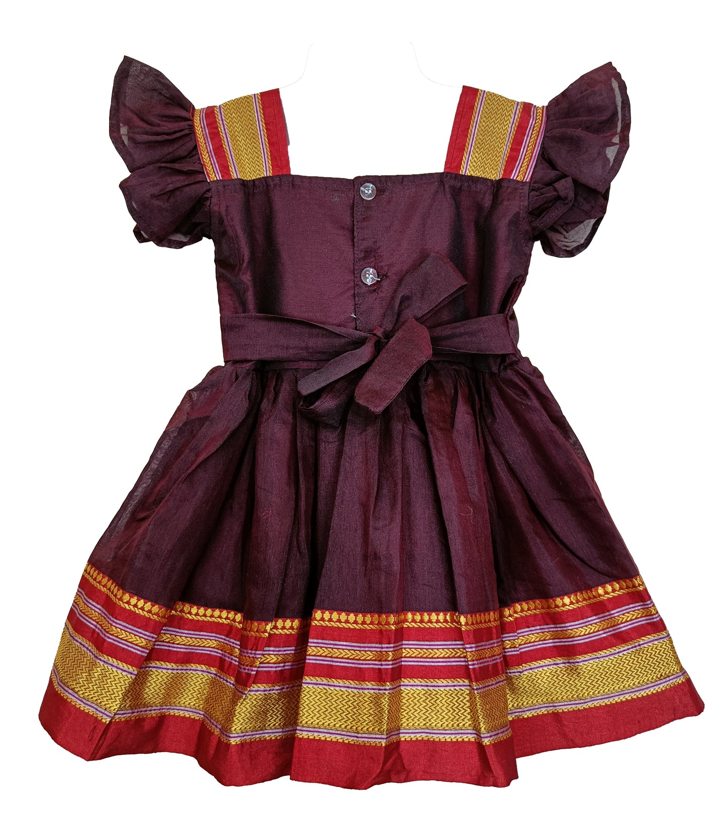 Amba Collection Boutique Girl's New Traditional Ethnic Wear Cotton Plain Irkal Sleeves Freel Frock Brown