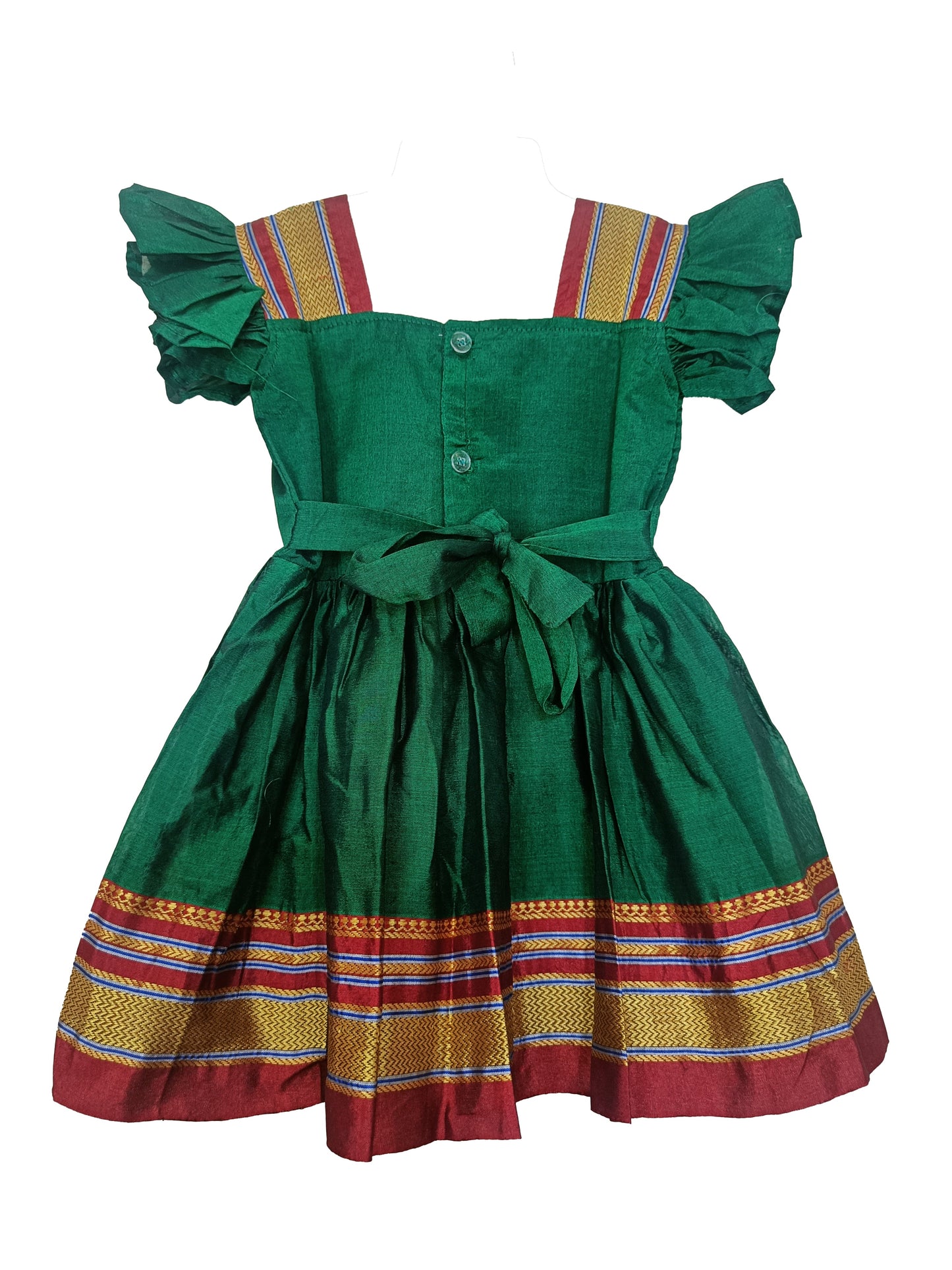 Amba Collection Boutique Girl's New Traditional Ethnic Wear Cotton Plain Irkal Sleeves Freel Frock Green