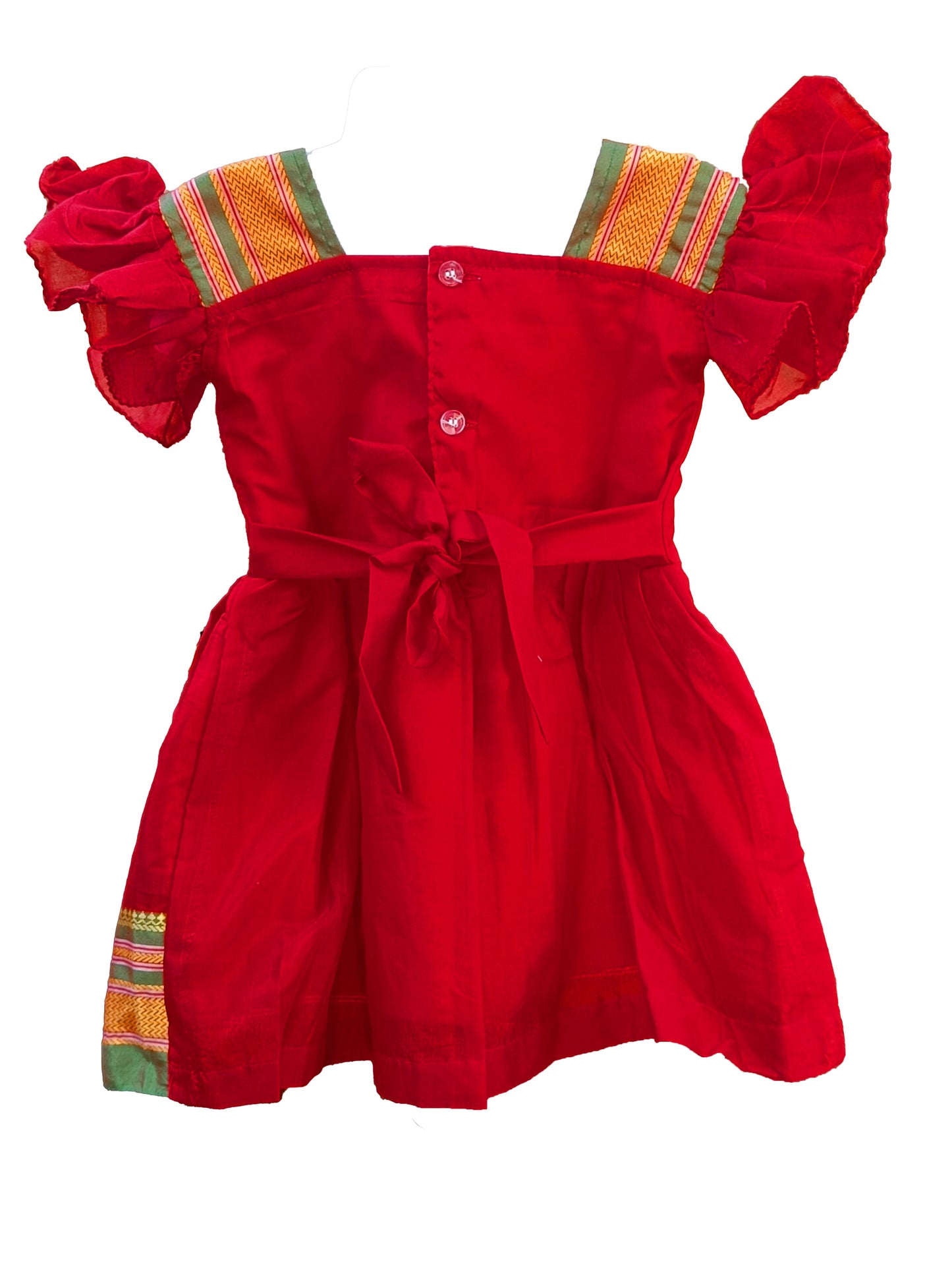 Amba Collection Boutique Girl's New Traditional Ethnic Wear Cotton Plain Irkal Sleeves Freel Frock Red