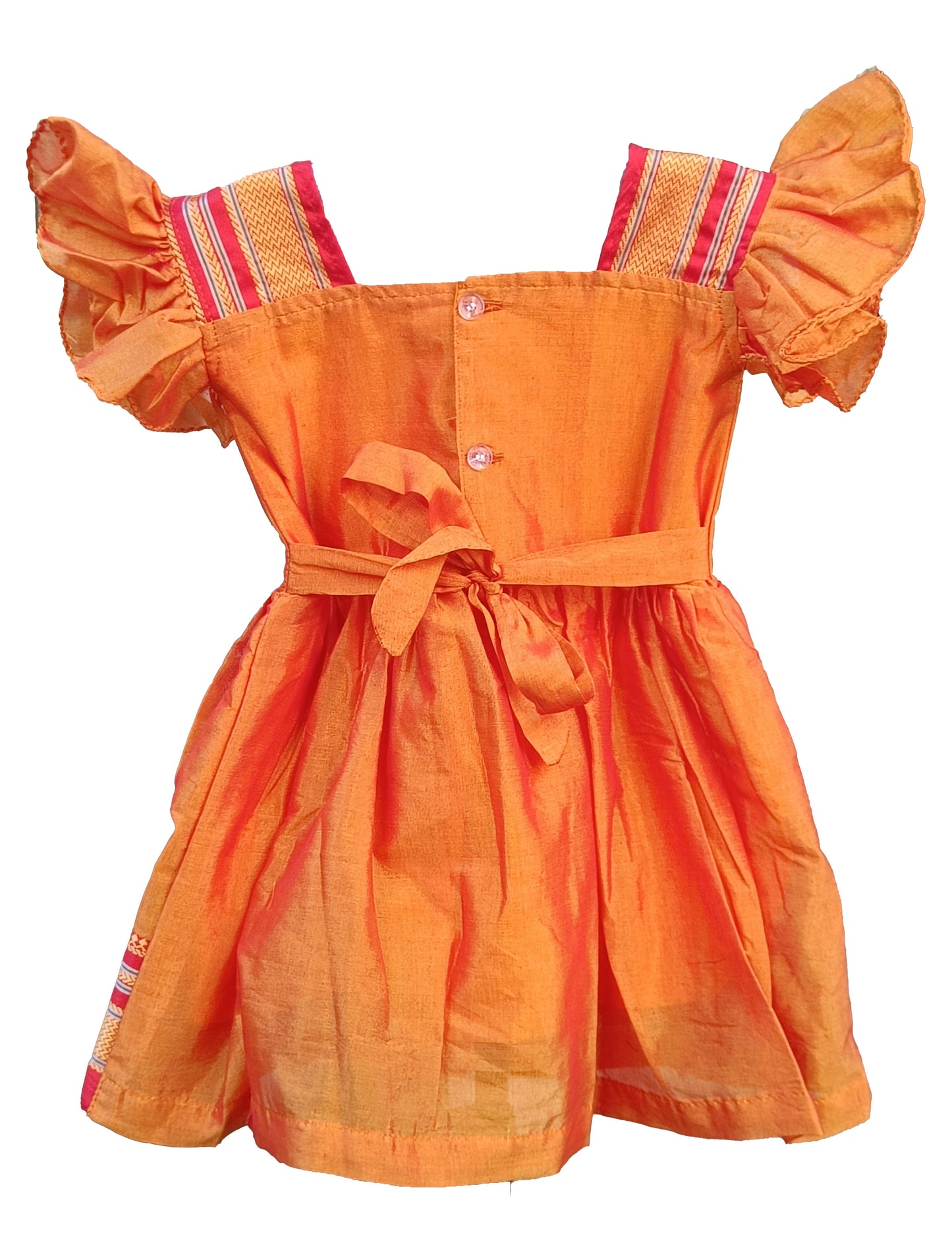 Amba Collection Boutique Girl's New Traditional Ethnic Wear Cotton Plain Irkal Sleeves Freel Frock Saffron