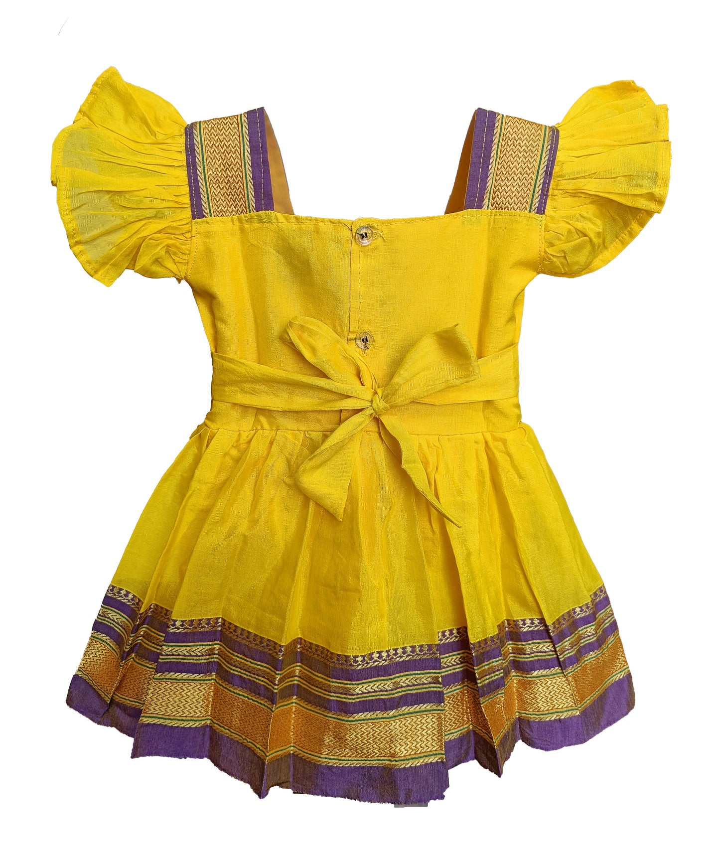 Amba Collection Boutique Girl's New Traditional Ethnic Wear Cotton Plain Irkal Sleeves Freel Frock Yellow