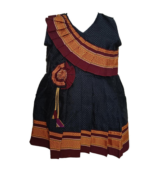 Amba Collection Boutique's Girl's Traditional Ethnic Wear Reshim Cotton Khan Side Freel Frock Black