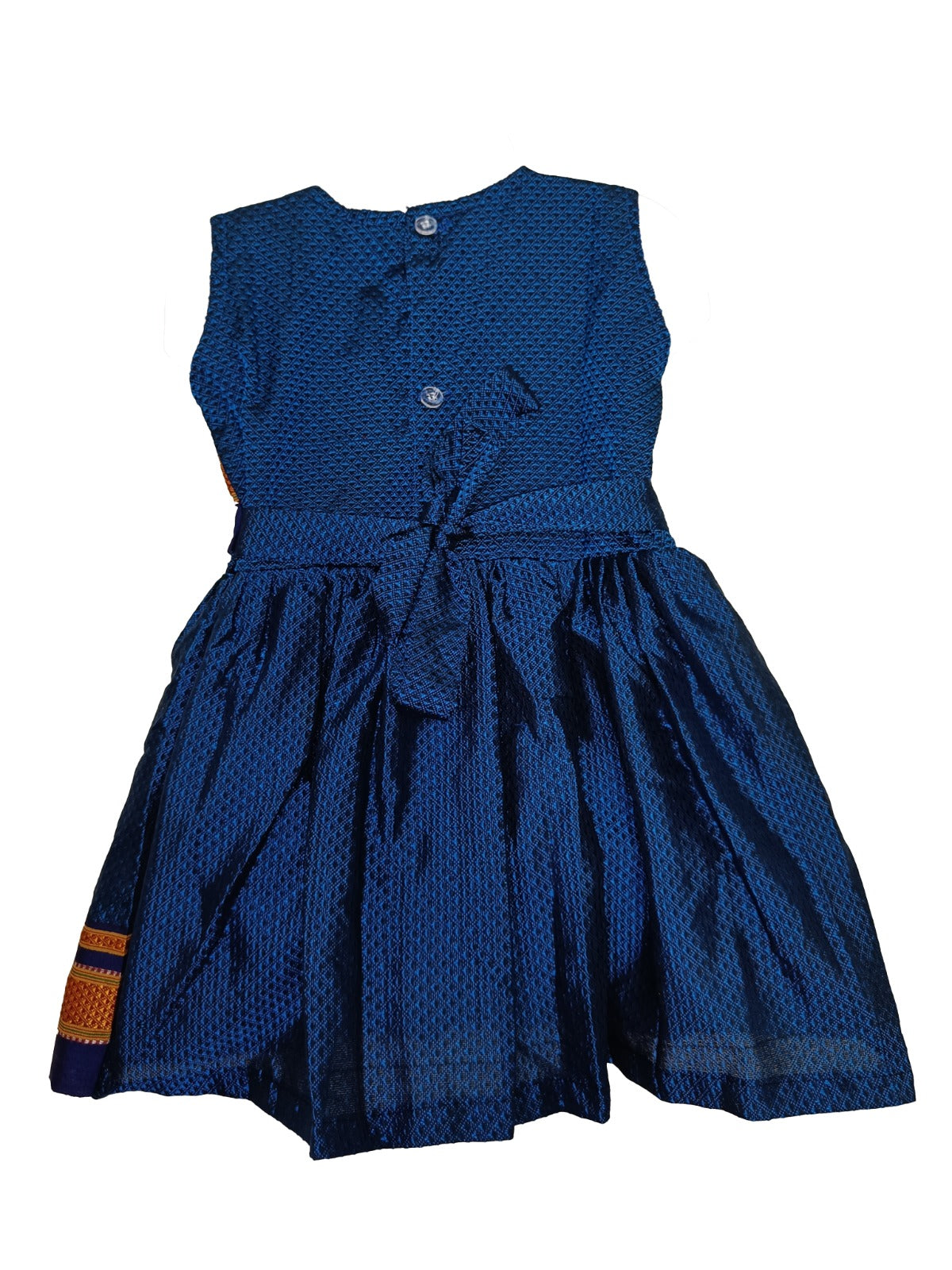 Amba Collection Boutique's Girl's Traditional Ethnic Wear Reshim Cotton Khan Side Freel Frock Blue