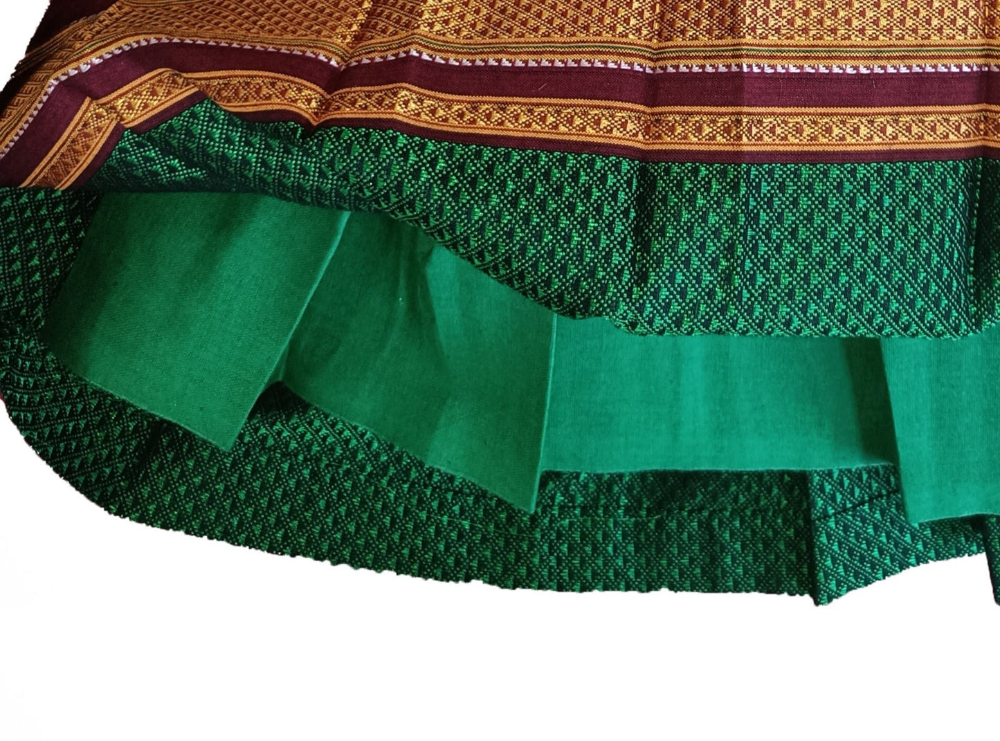 Amba Collection Boutique's Girl's Traditional Ethnic Wear Reshim Cotton Khan Side Freel Frock Green With Brown Border