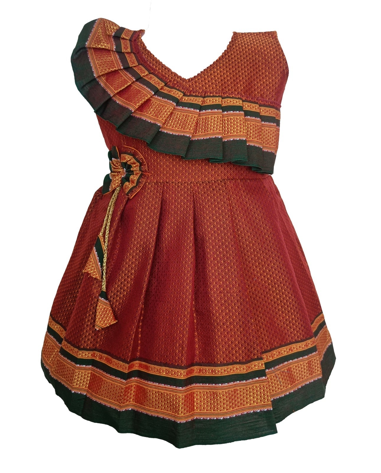 Amba Collection Boutique's Girl's Traditional Ethnic Wear Reshim Cotton Khan Side Freel Frock Orange