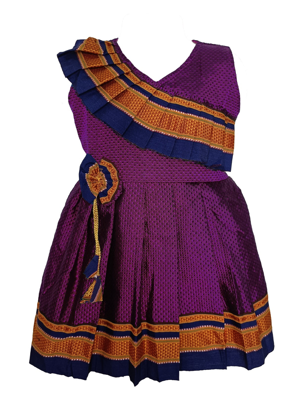 Amba Collection Boutique's Girl's Traditional Ethnic Wear Reshim Cotton Khan Side Freel Frock Purple