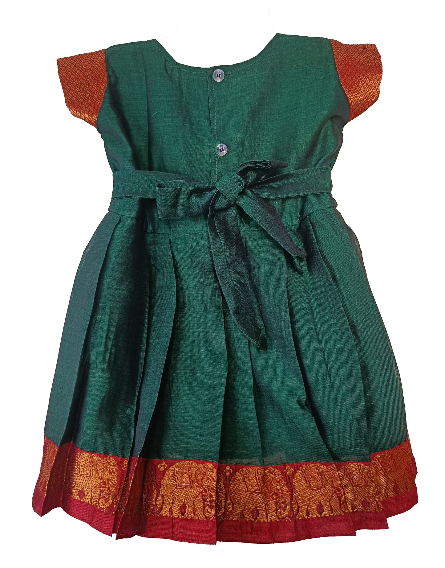 Amba Collection Boutique Girl's New Traditional Ethnic Wear Simple Sleeves Narayapeth Masarai Silk Frock Green