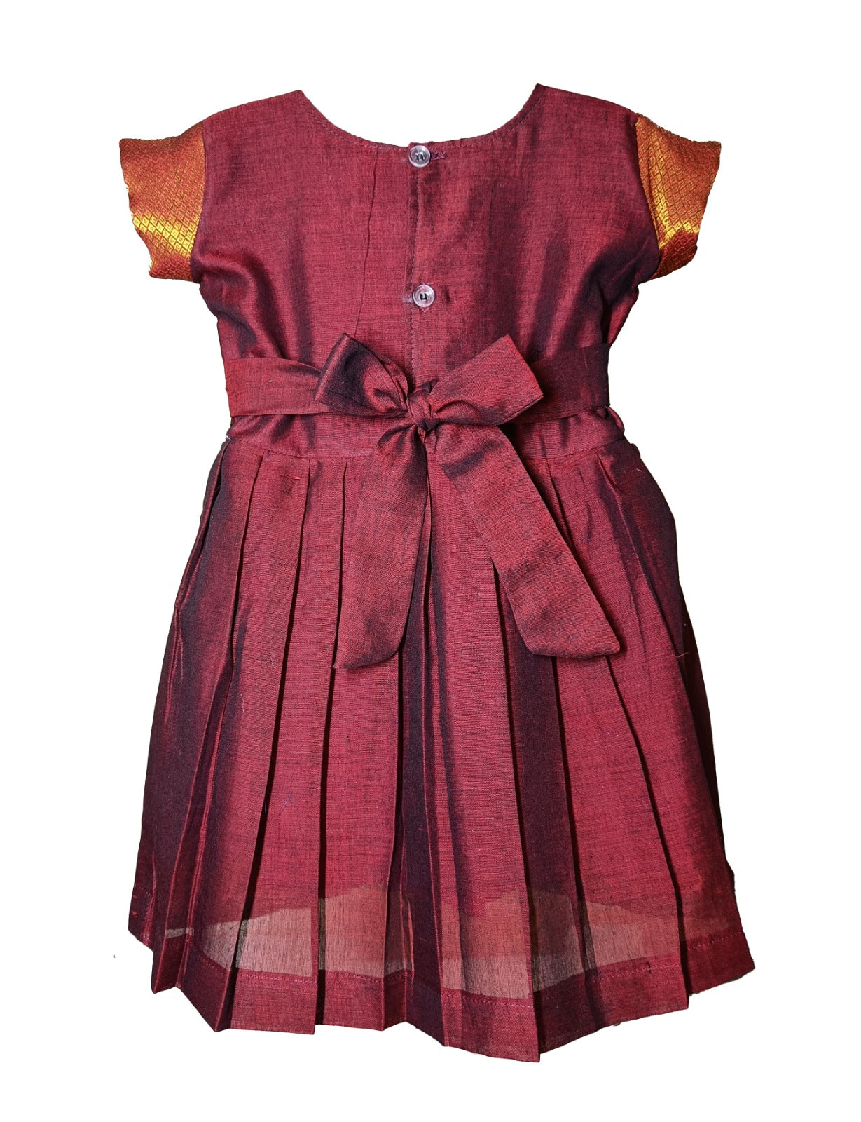 Amba Collection Boutique Girl's New Traditional Ethnic Wear Simple Sleeves Narayapeth Masarai Silk Frock Maroon