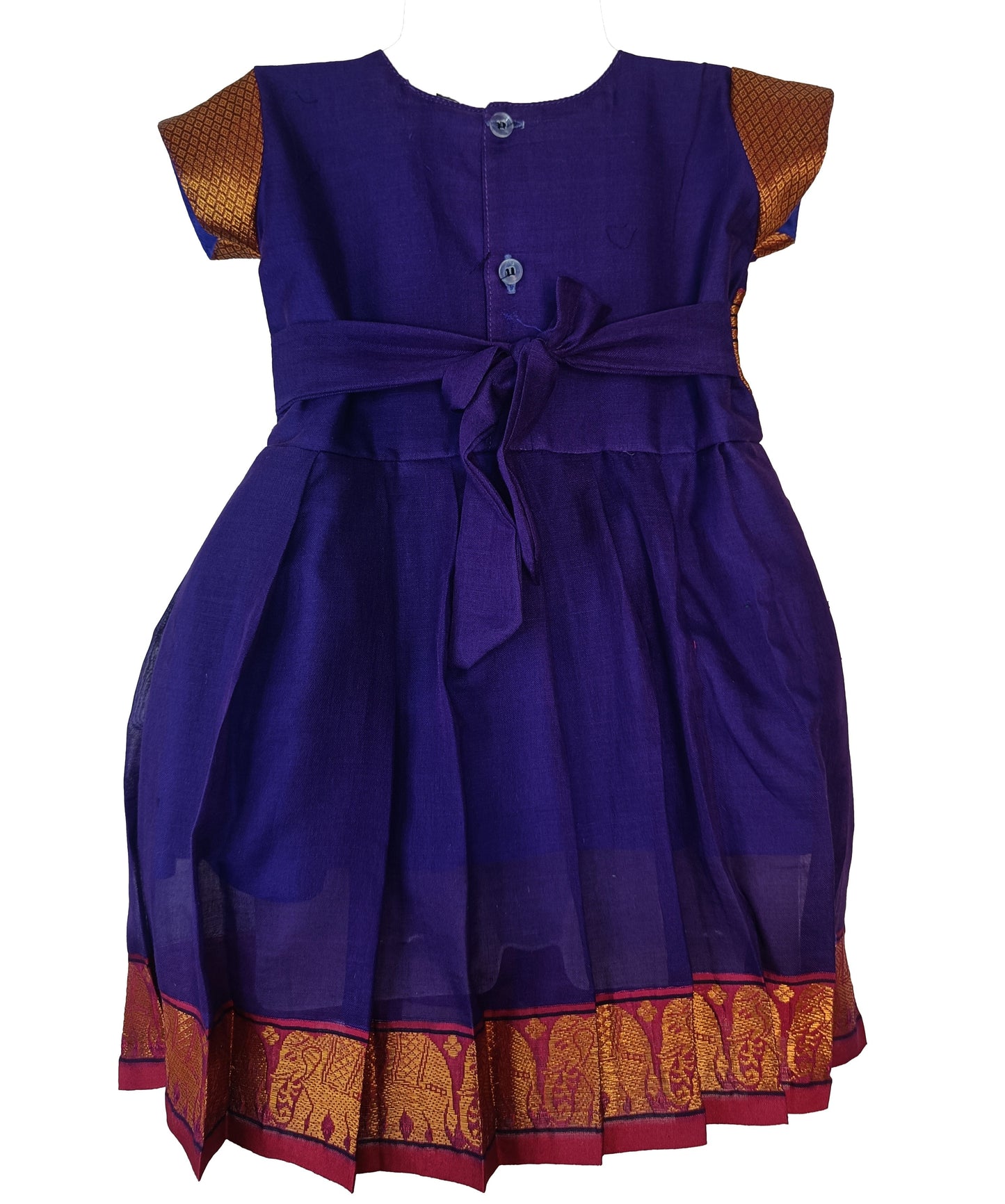 Amba Collection Boutique Girl's New Traditional Ethnic Wear Simple Sleeves Narayapeth Masarai Silk Frock Violet